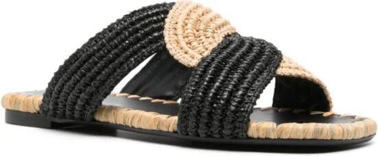 Castañer Prado slippers van geweven raffia Zwart