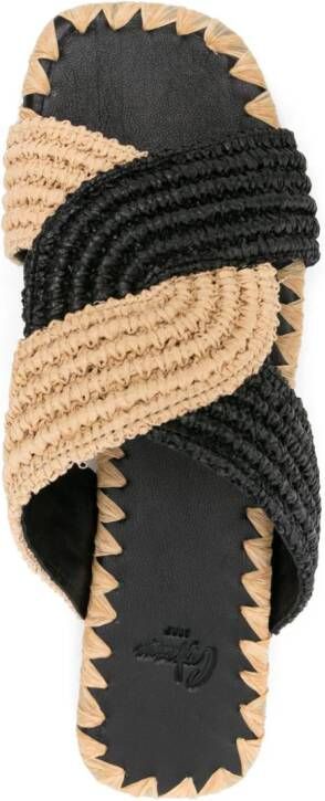 Castañer Prado slippers van geweven raffia Zwart