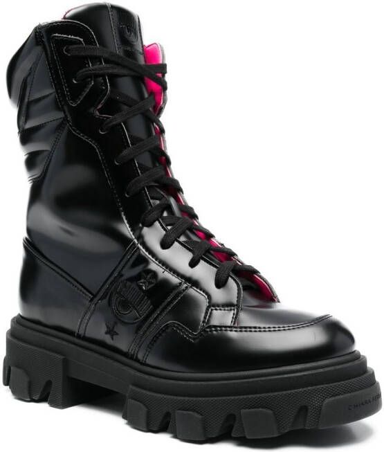 Chiara Ferragni Combat boots met geborduurd logo Zwart