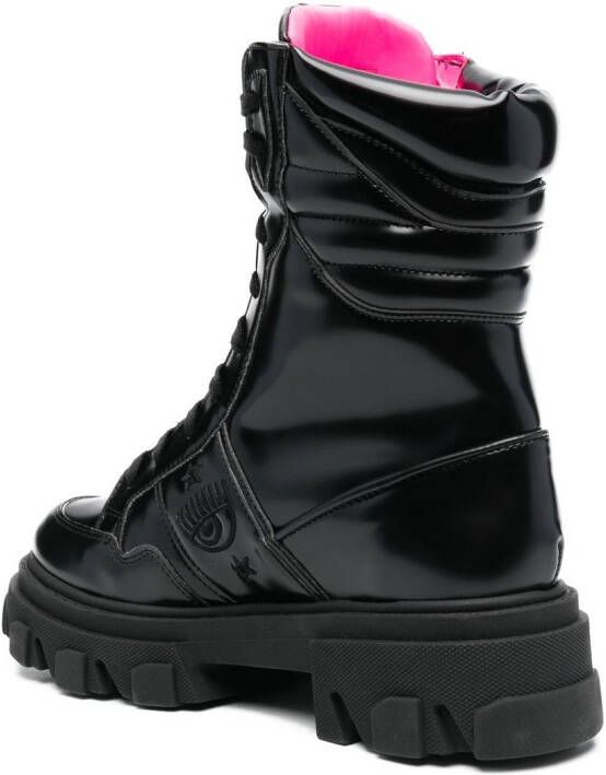 Chiara Ferragni Combat boots met geborduurd logo Zwart
