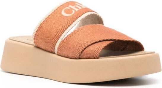 Chloé Mila slippers met geborduurd logo Bruin