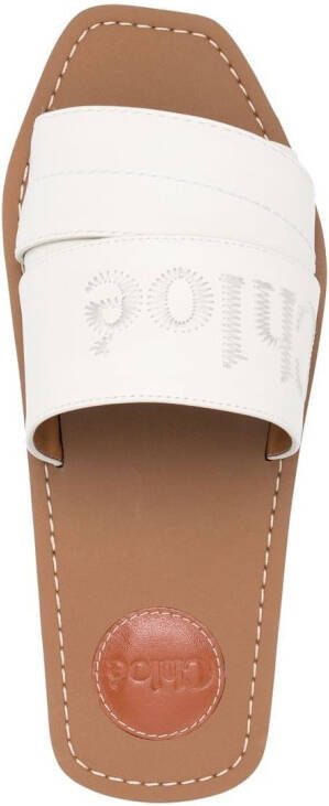 Chloé Woody sandalen met geborduurd logo Wit