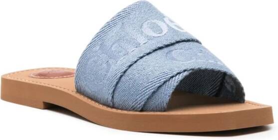 Chloé Woody slippers met geborduurd logo Blauw