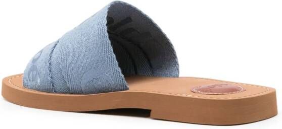 Chloe Woody slippers met geborduurd logo Blauw Schoenen