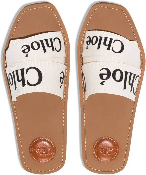 Chloé Woody slippers met logo Wit