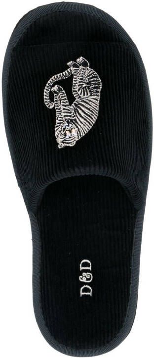 Desmond & Dempsey Sansindo slippers met tijgerprint Zwart