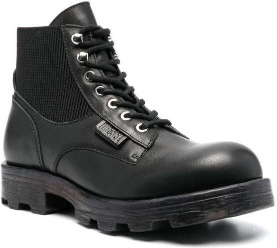 Diesel Leren combat boots Zwart