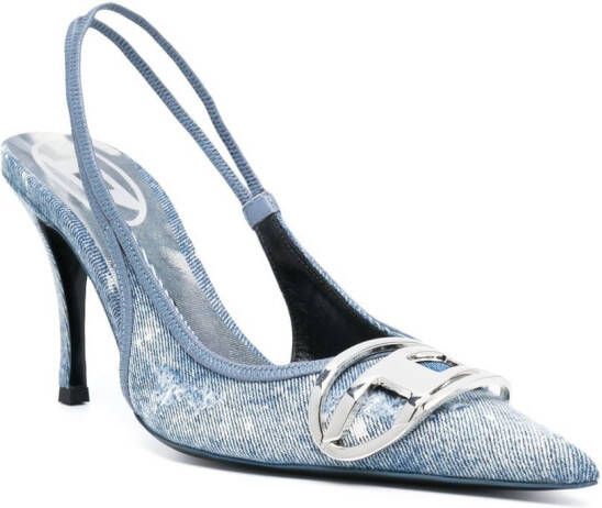 Diesel D-Venus 80mm denim slingback pumps Blauw