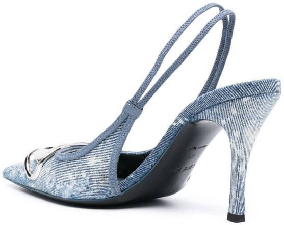 Diesel D-Venus 80mm denim slingback pumps Blauw