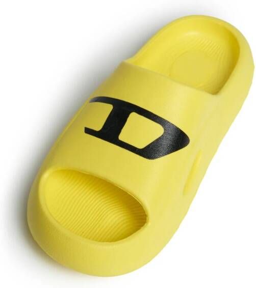 Diesel Kids Chunky slippers met logoprint Geel