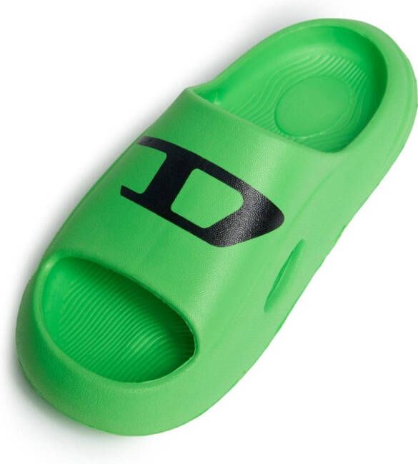 Diesel Kids Chunky slippers met logoprint Groen