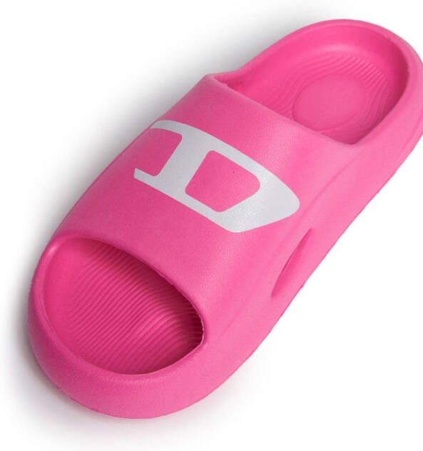 Diesel Kids Chunky slippers met logoprint Roze
