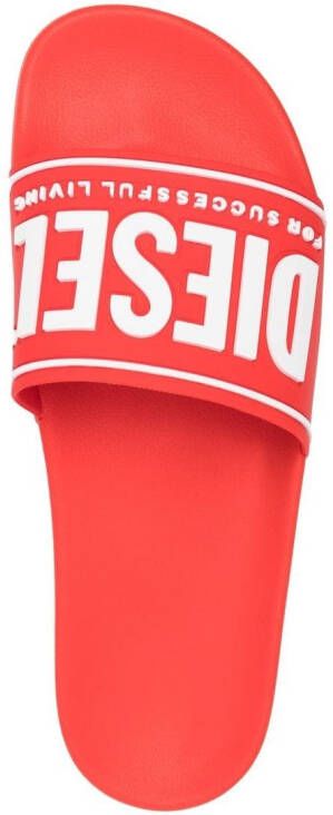 Diesel Sa-Mayemi-Cc slippers met logo-reliëf Rood
