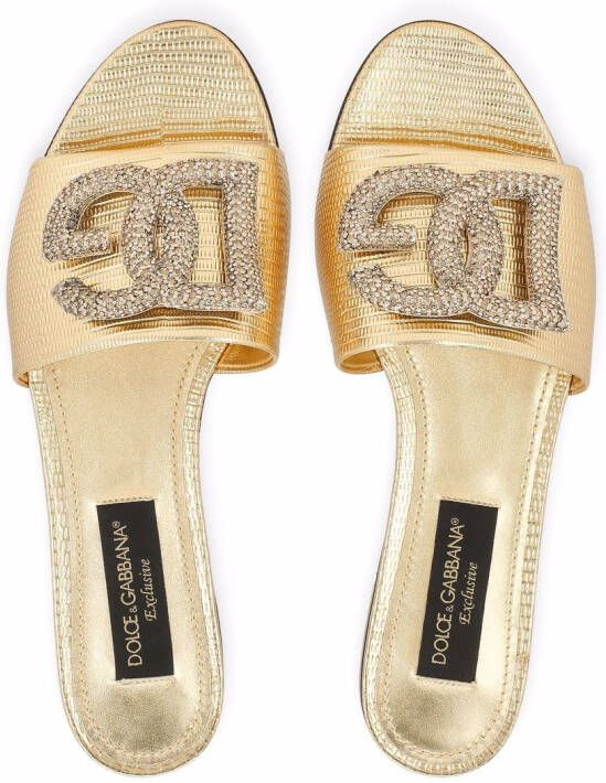 Dolce & Gabbana Badslippers verfraaid met kristallen Goud