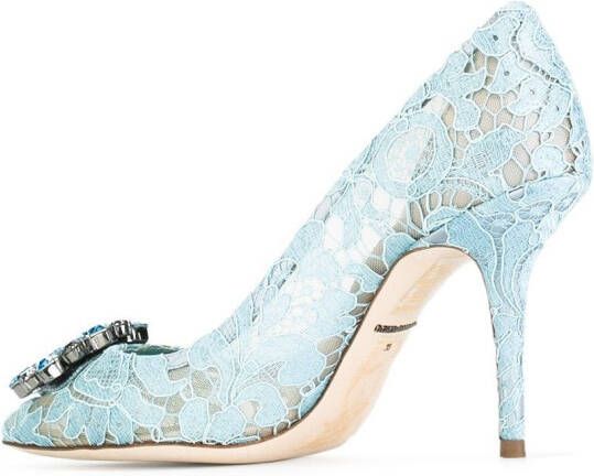 Dolce & Gabbana 90 mm Lace Rainbow pumps met brochedetail Blauw