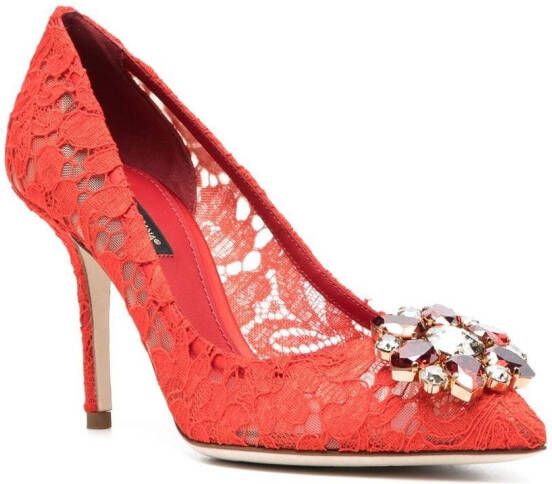 Dolce & Gabbana 60 mm Lace Rainbow pumps met brochedetail Rood