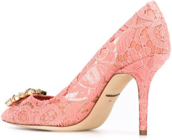 Dolce & Gabbana 90 mm Lace Rainbow pumps met brochedetail Roze