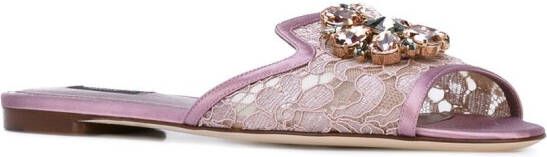 Dolce & Gabbana Rainbow Lace sandalen met broche Roze