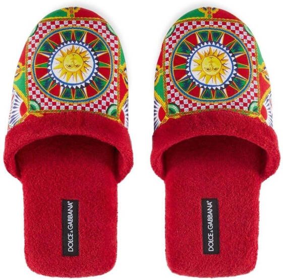 Dolce & Gabbana Carretto Siciliano slippers met print Rood