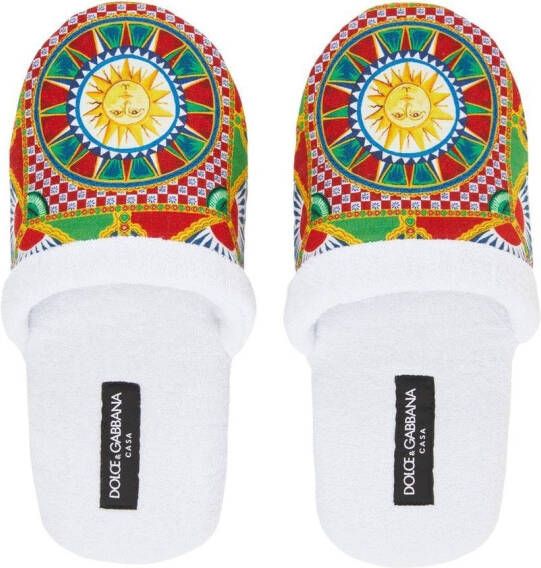 Dolce & Gabbana Carretto Siciliano slippers met print Wit