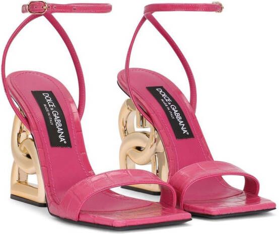 Dolce & Gabbana 3.5 105mm leren sandalen met krokodillen-reliëf Roze