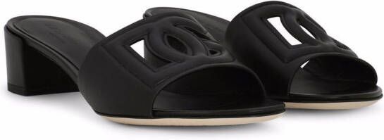 Dolce & Gabbana Leren sandalen met logo Zwart