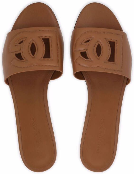 Dolce & Gabbana Leren sandalen met logo Bruin