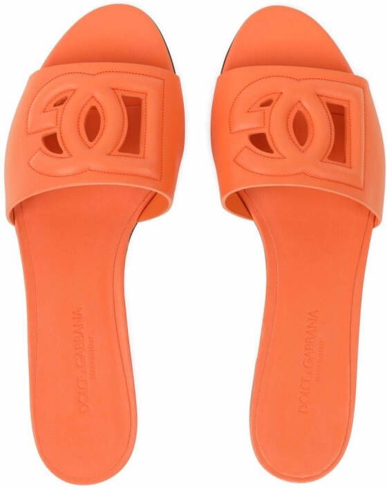 Dolce & Gabbana Leren sandalen met logo Oranje