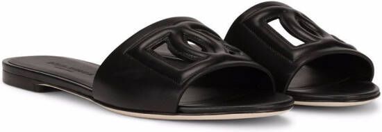 Dolce & Gabbana Leren sandalen met DG-logo Zwart