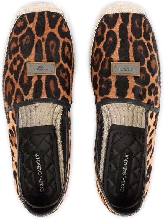 Dolce & Gabbana Espadrilles met luipaardprint en logo label Bruin
