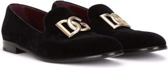 Dolce & Gabbana Fluwelen slippers met logo Zwart