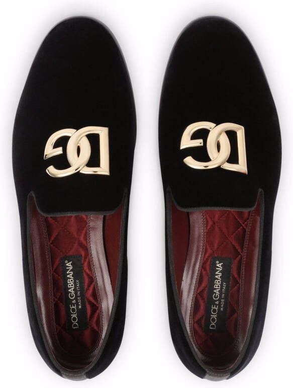 Dolce & Gabbana Fluwelen slippers met logo Zwart