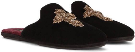 Dolce & Gabbana Fluwelen slippers Zwart