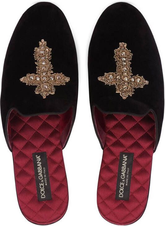 Dolce & Gabbana Fluwelen slippers Zwart
