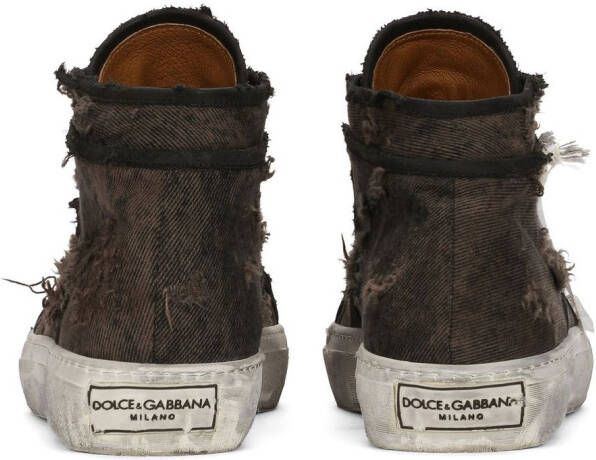 Dolce & Gabbana Mid-top sneakers met denim patchwork Bruin
