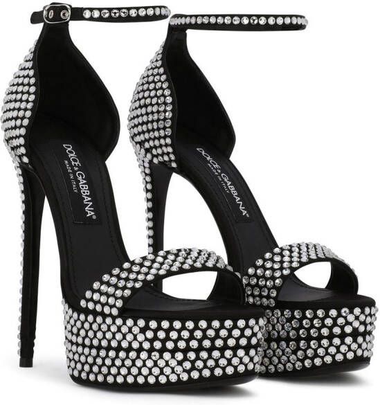 Dolce & Gabbana 145mm sandalen verfraaid met stras en plateauzool Zwart