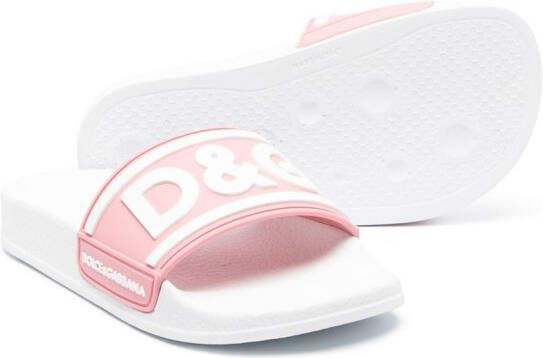 Dolce & Gabbana Kids Slippers met 3D-logo Wit