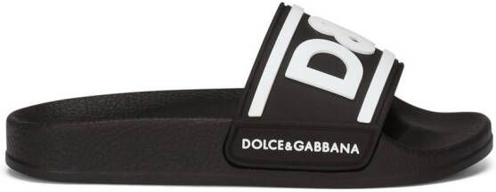 Dolce & Gabbana Kids Badslippers met logoprint Zwart