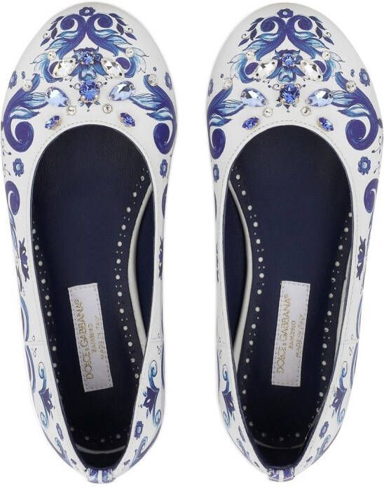 Dolce & Gabbana Kids Leren ballerina's met logoprint Wit