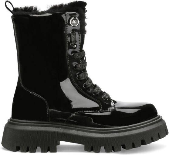 Dolce & Gabbana Kids Lakeren combat boots Zwart