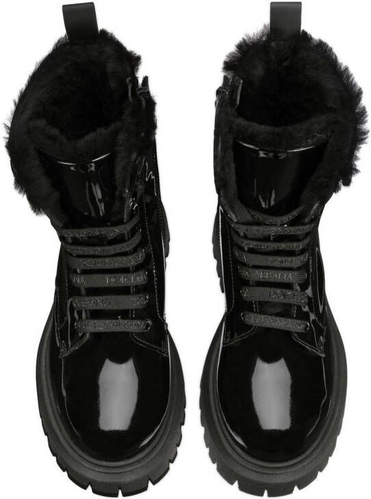 Dolce & Gabbana Kids Lakeren combat boots Zwart