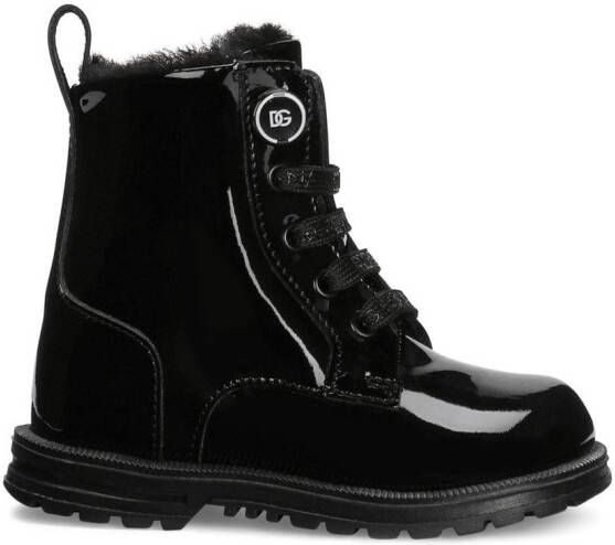 Dolce & Gabbana Kids Lakeren combat boots Zwart