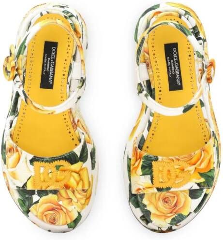 Dolce & Gabbana Kids Katoenen sandalen met roosprint Wit