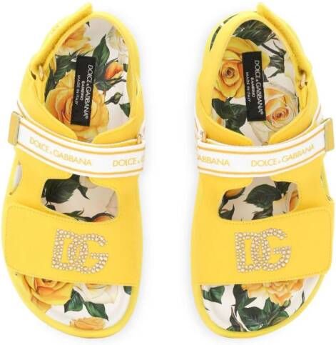 Dolce & Gabbana Kids Katoenen sandalen verfraaid met stras Geel