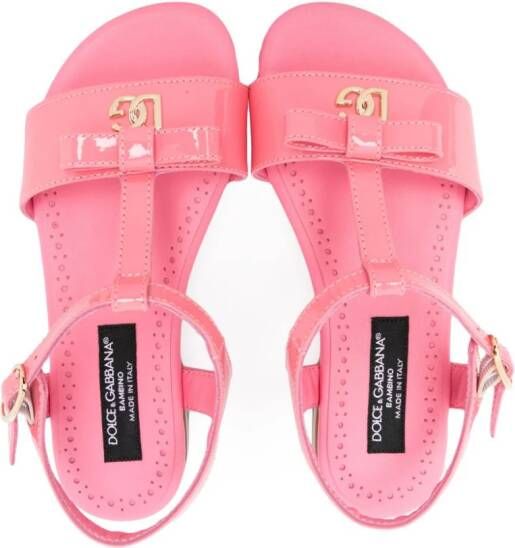 Dolce & Gabbana Kids Lakleren sandalen met strikdetail Roze
