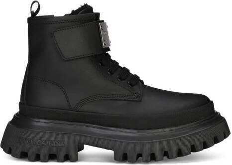 Dolce & Gabbana Kids Leren combat boots Zwart