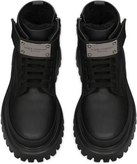 Dolce & Gabbana Kids Leren combat boots Zwart