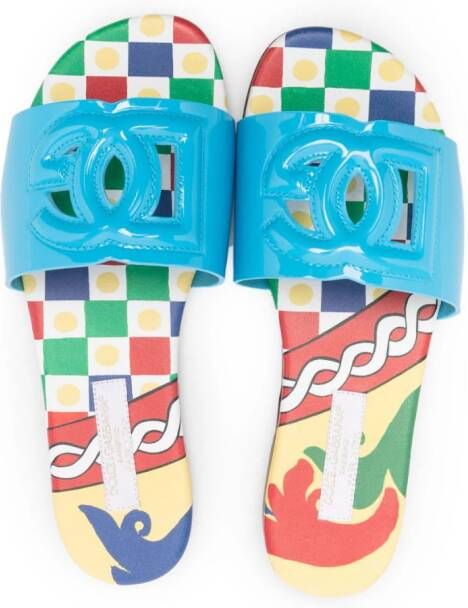 Dolce & Gabbana Kids Leren slippers Blauw