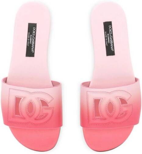 Dolce & Gabbana Kids Leren slippers met logo en uitgesneden details Roze