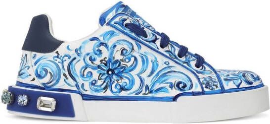 Dolce & Gabbana Kids Portofino Light sneakers met Majolica-print Wit